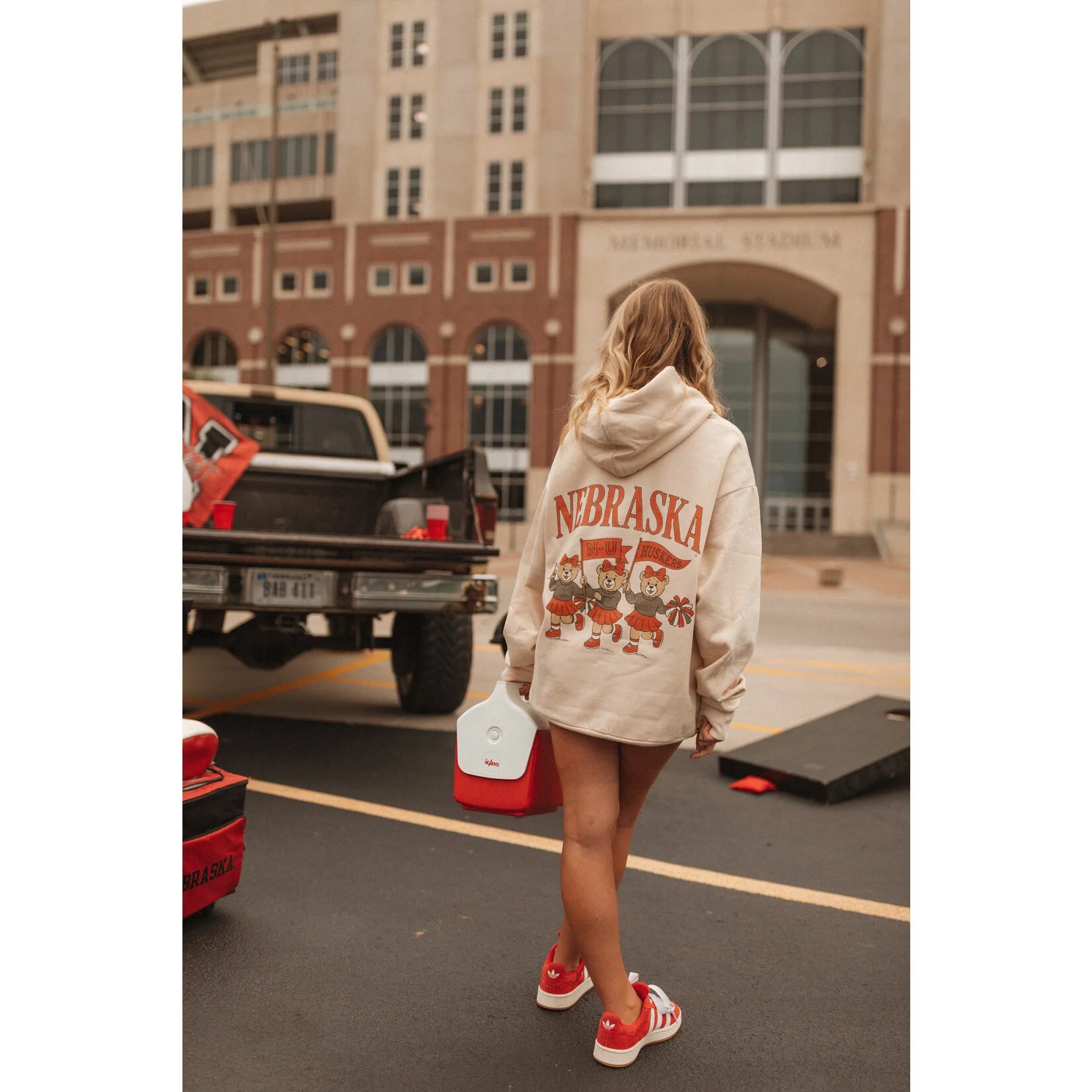 Teddy Bear Cheerleader Hoodie - Nebraska Cornhuskers
