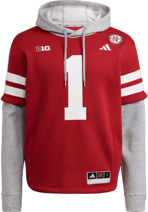 Men's Adidas Red Nebraska Huskers Jersey Pullover Hoodie