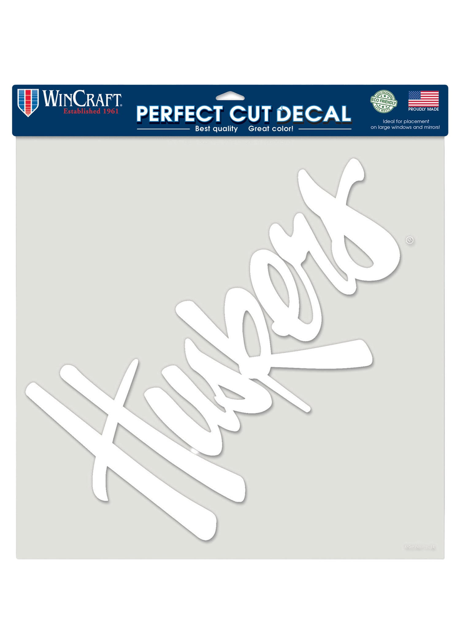 17x17 Perfect Cut Decal White Script Huskers Nebraska Cornhuskers