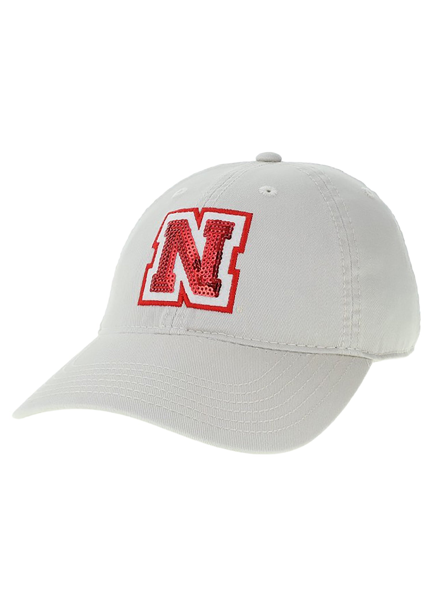 Women’s White Sequin Block “N” Hat, Adjustable, Curved Bill