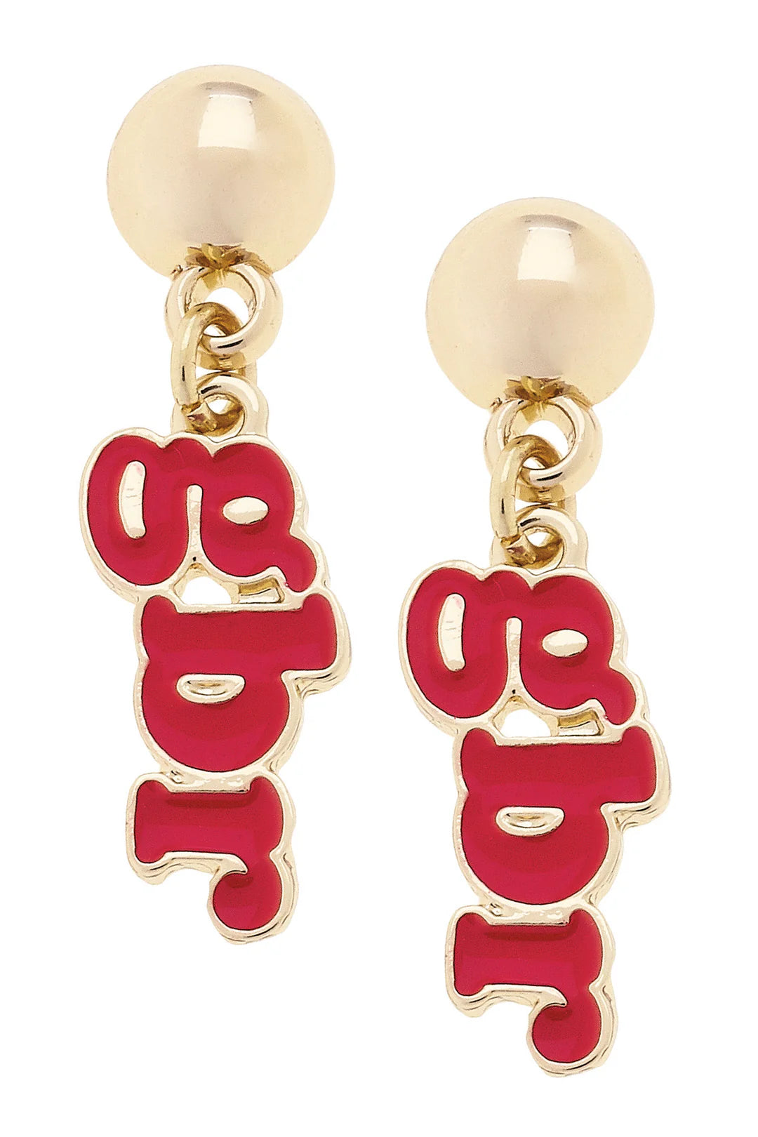 Nebraska Huskers Slogan Earrings in Red/Shiny Gold