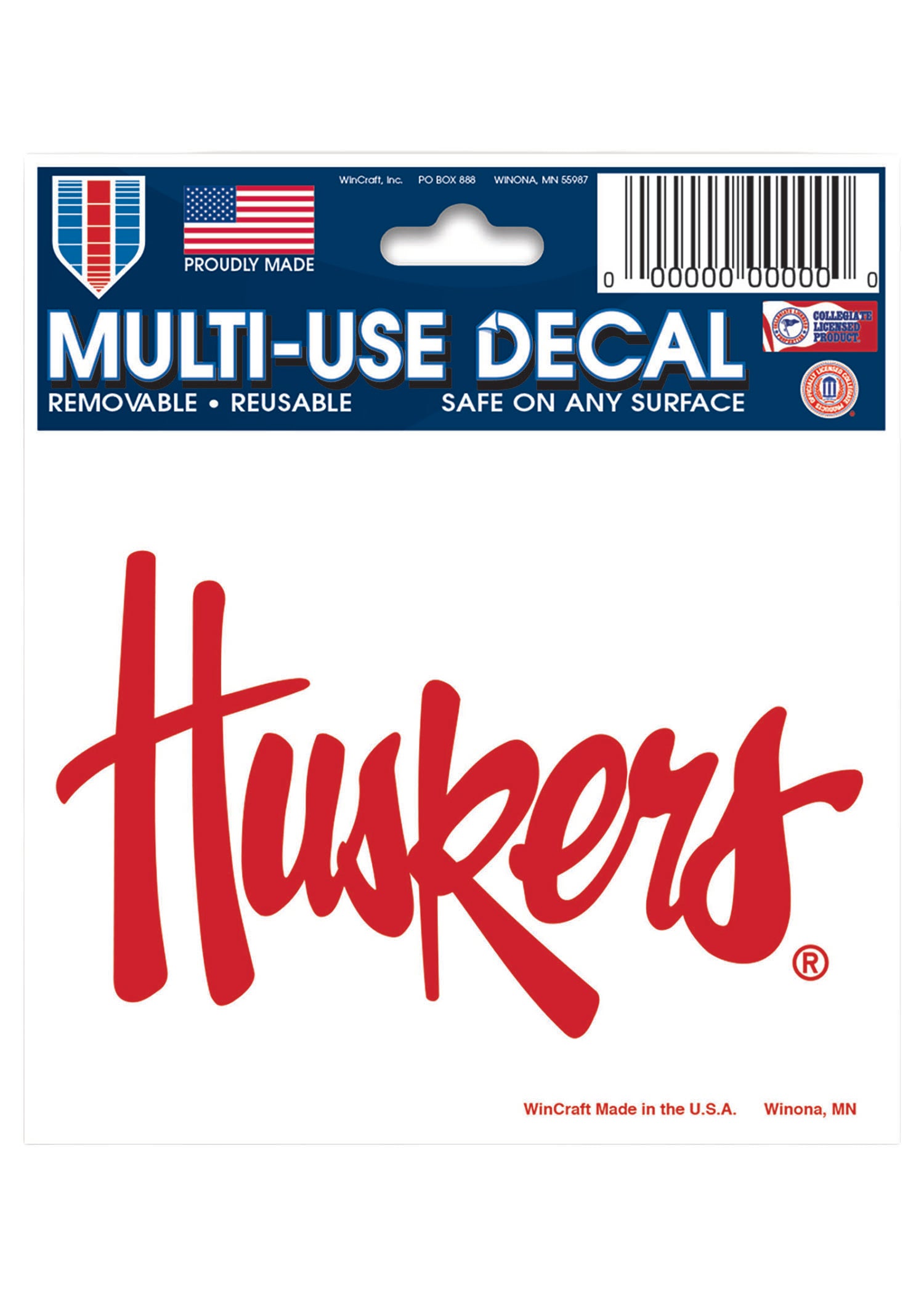 3x4 Multi-Use Decal Huskers Script Nebraska Cornhuskers