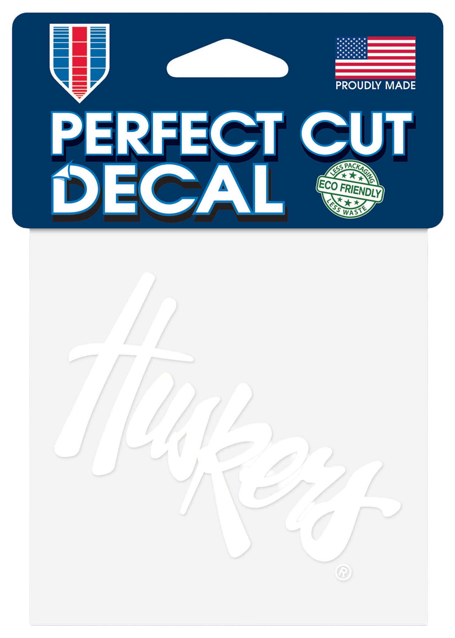 4x4 Perfect Cut Decal White Script Huskers Nebraska Cornhuskers