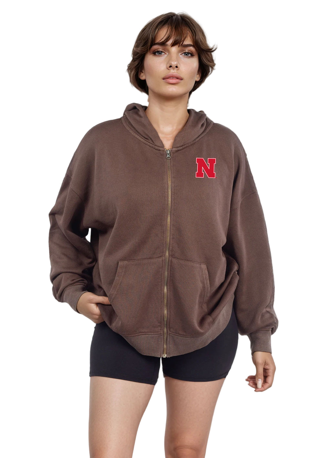 Women's Brown Full Zip Hoodie Jacket Nebraska Cornhuskers