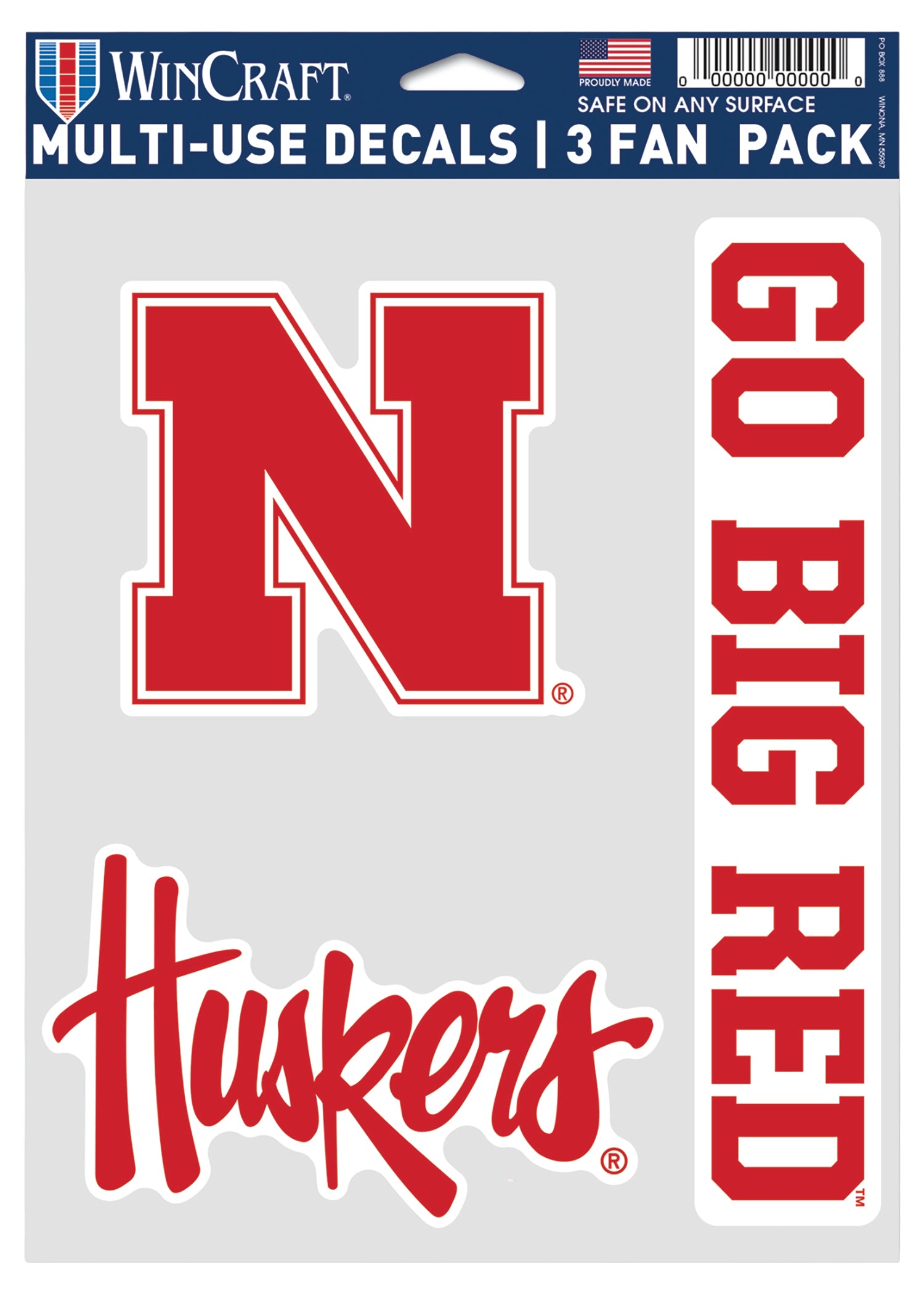 5x7 Multi-Use Decal - 3pc Fan Pack - Block N - Script Huskers - Go Big Red - Nebraska Cornhuskers