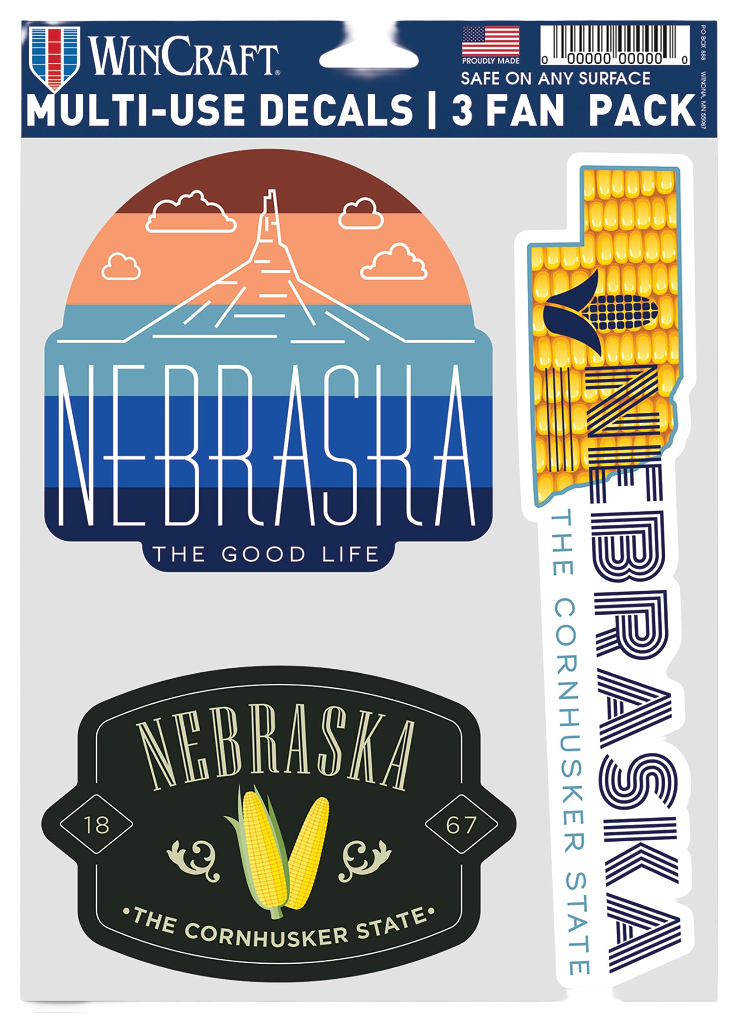 5x7 Multi-Use Decal - 3pc Fan Pack - Nebraska the Good Life - Cornhusker State - Nebraska Cornhuskers