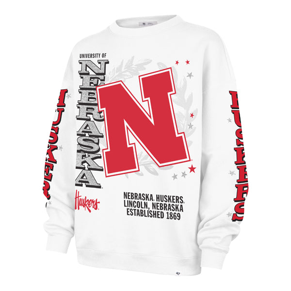 White Wash Thunderous Oversized Crew - Nebraska Cornhuskers