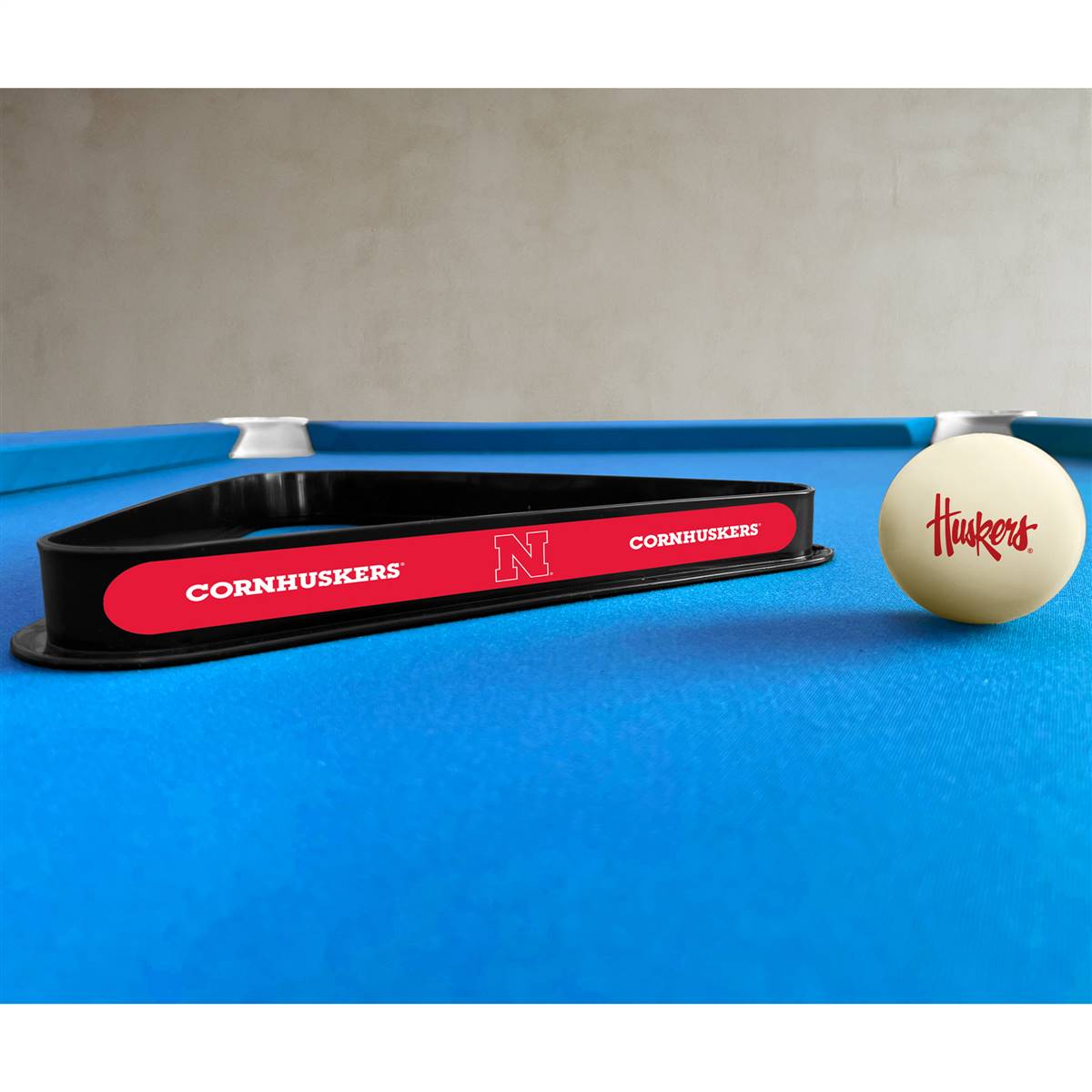 8-Ball Billiard Triangle and Huskers Cue Ball - Holland - Nebraska Cornhuskers