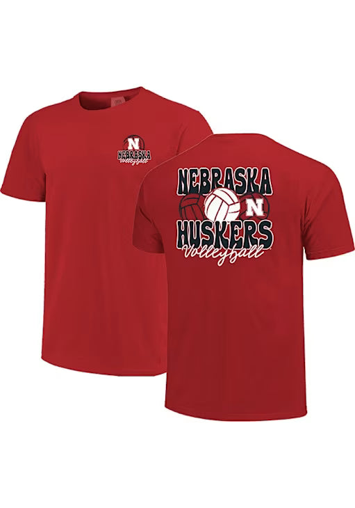 NEBRASKA CORNHUSKERS WOMENS RED VOLLEYBALL STACK SHORT SLEEVE T-SHIRT