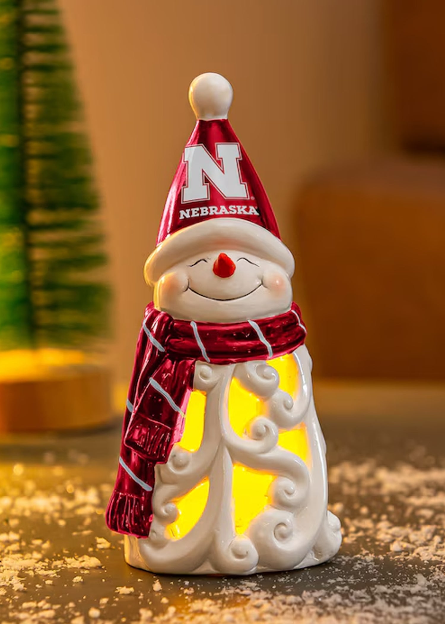 8in Nebraska Cornhuskers Snowman LED Statuary Decor