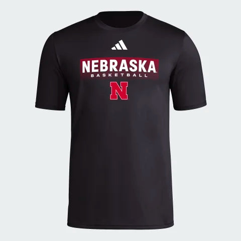 Adidas Black Nebraska Basketball Short Sleeve Pregame Dri-Fit Tee Nebraska Cornhuskers