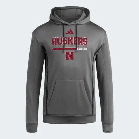 Adidas Grey Baseball Hoodie - Nebraska Cornhuskers Adidas Grey Baseball Hoodie - Nebraska Cornhuskers