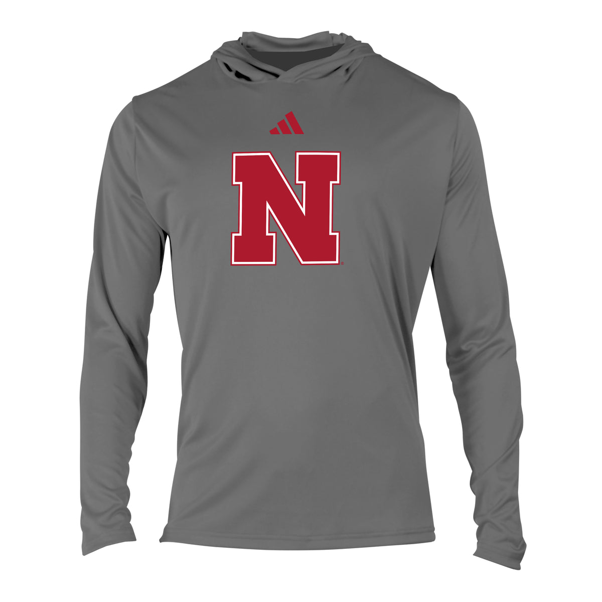 Adidas Men's Long Sleeve Hoodie in Gray - Nebraska Cornhuskers