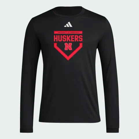 Adidas Black Baseball Long Sleeve Pregame Dri-Fit Tee - Nebraska Cornhuskers