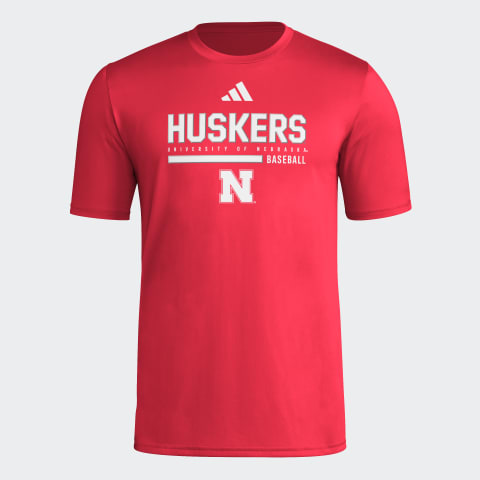Adidas Red Baseball Short Sleeve Pregame Dri-Fit Tee - Nebraska Cornhuskers