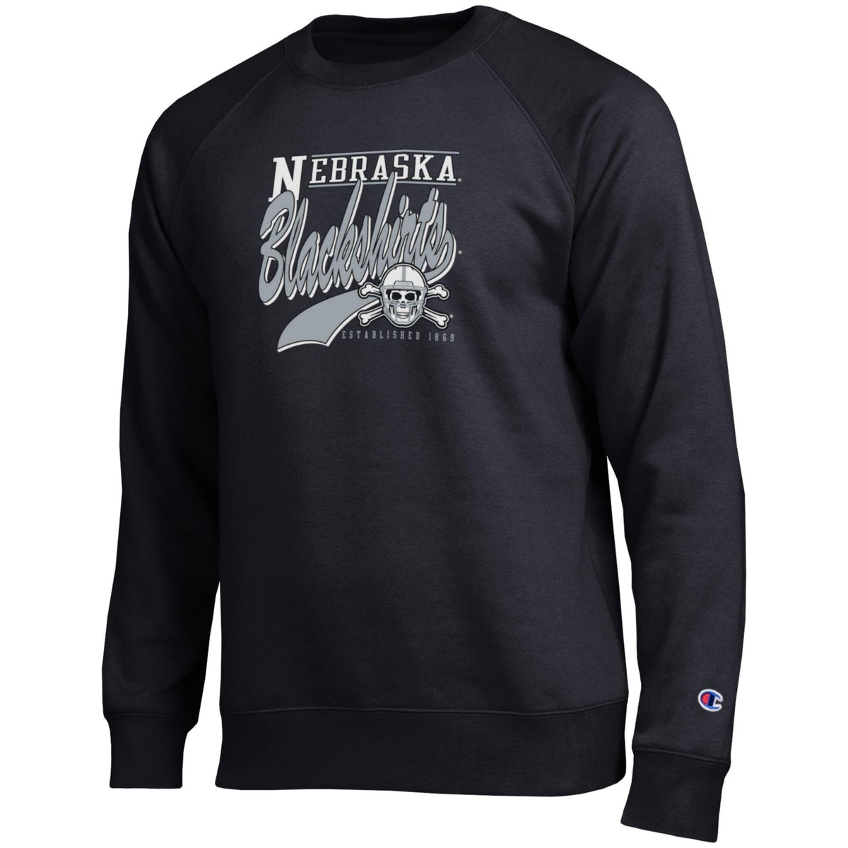 All-Star Blackshirts Swoosh Fleece Crew in Black - Nebraska Cornhuskers