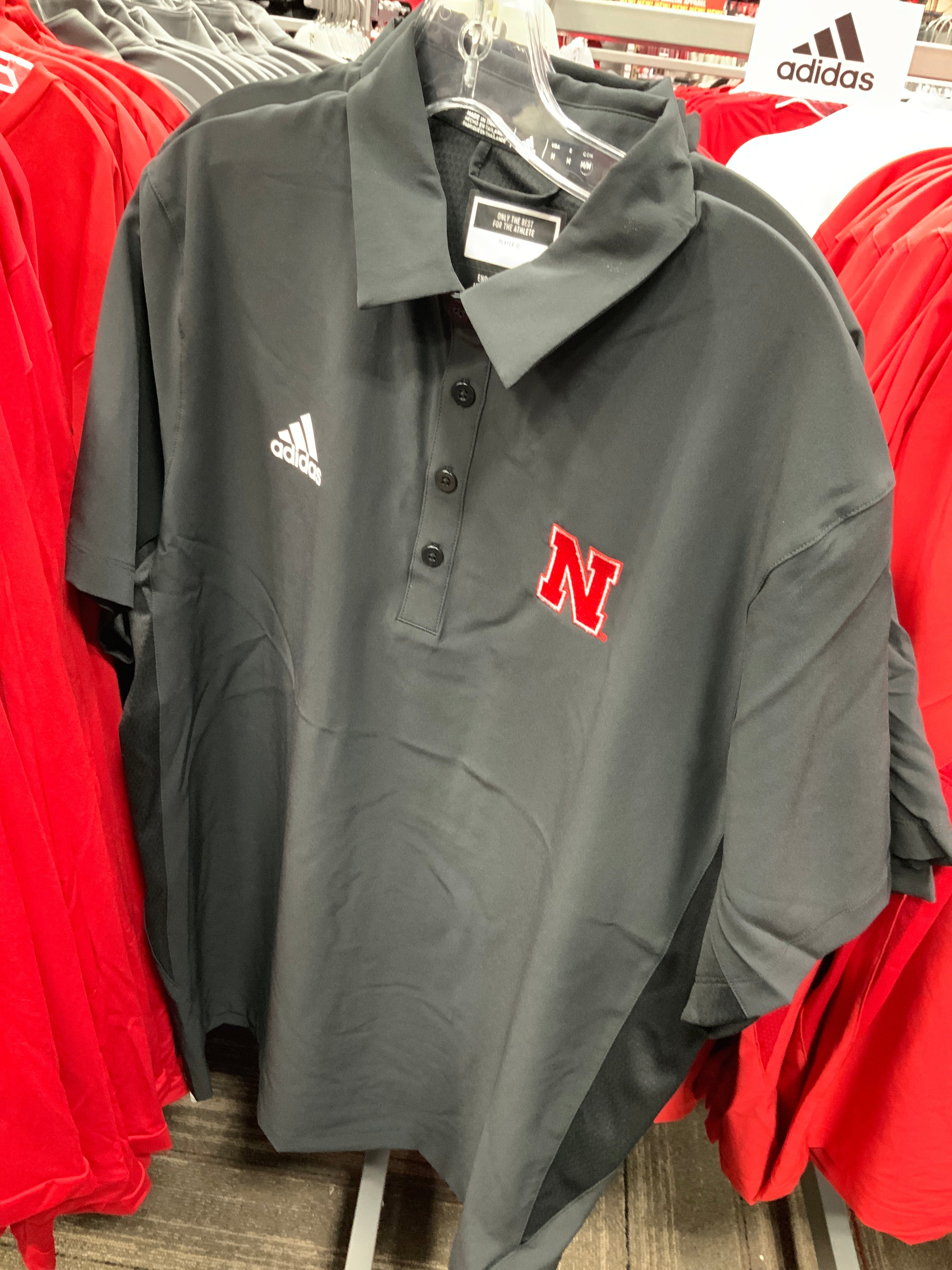 Adidas Grey Stadium Coaches Polo AMP2200 Nebraska Cornhuskers