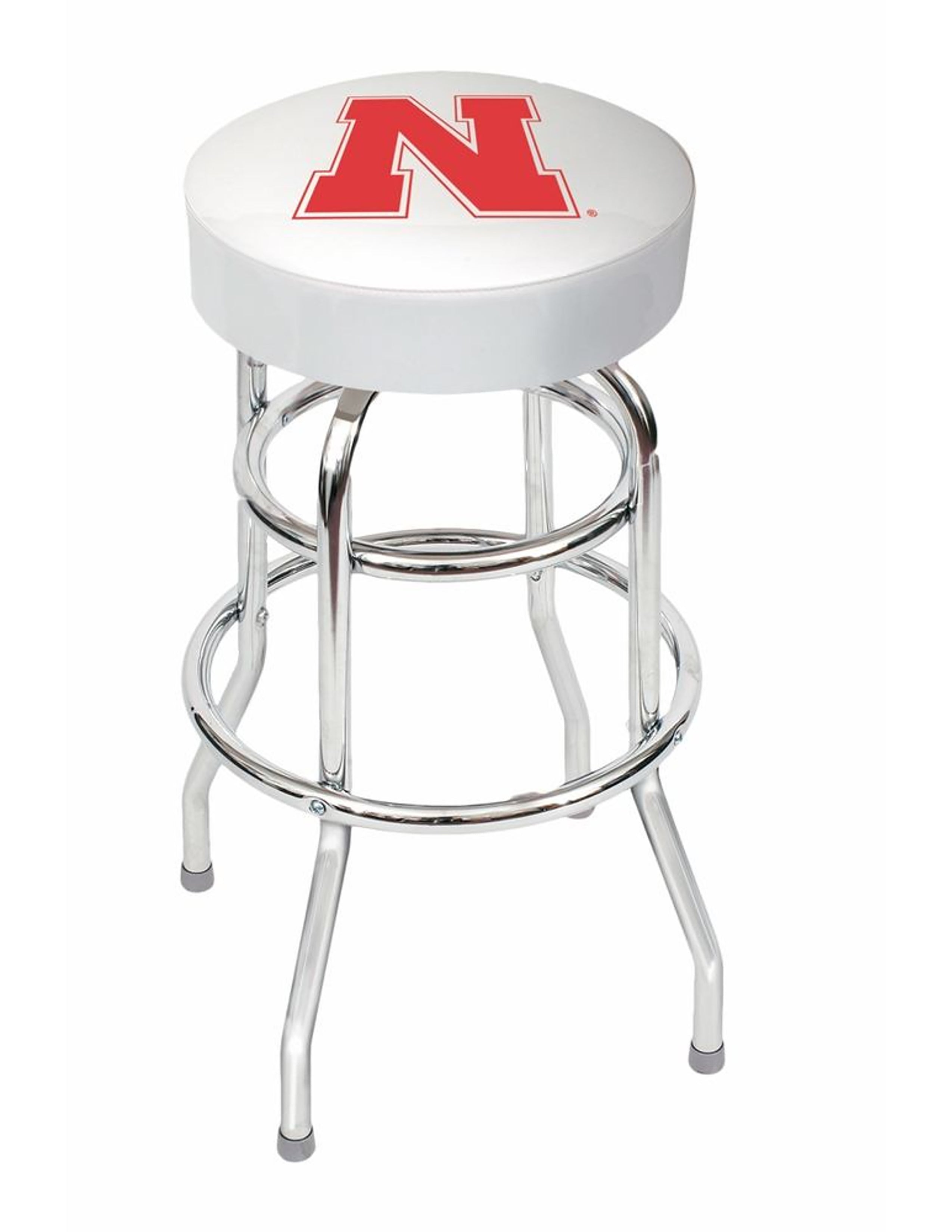 Chrome Bar Stool - 30" Tall, White Swivel Seat - Nebraska Huskers