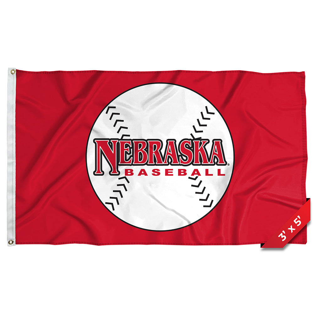 Baseball - Flag Single Sided Silk Screened 3ft x 5ft Grommet Nebraska Cornhuskers