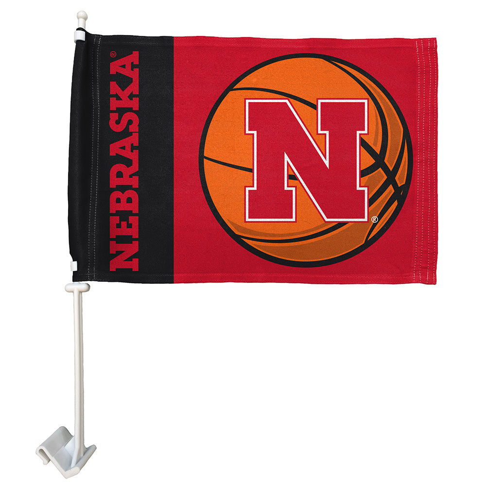 Basketball - Car Flag Double Sided Silk Screened 11in x 16in Nebraska Cornhuskers