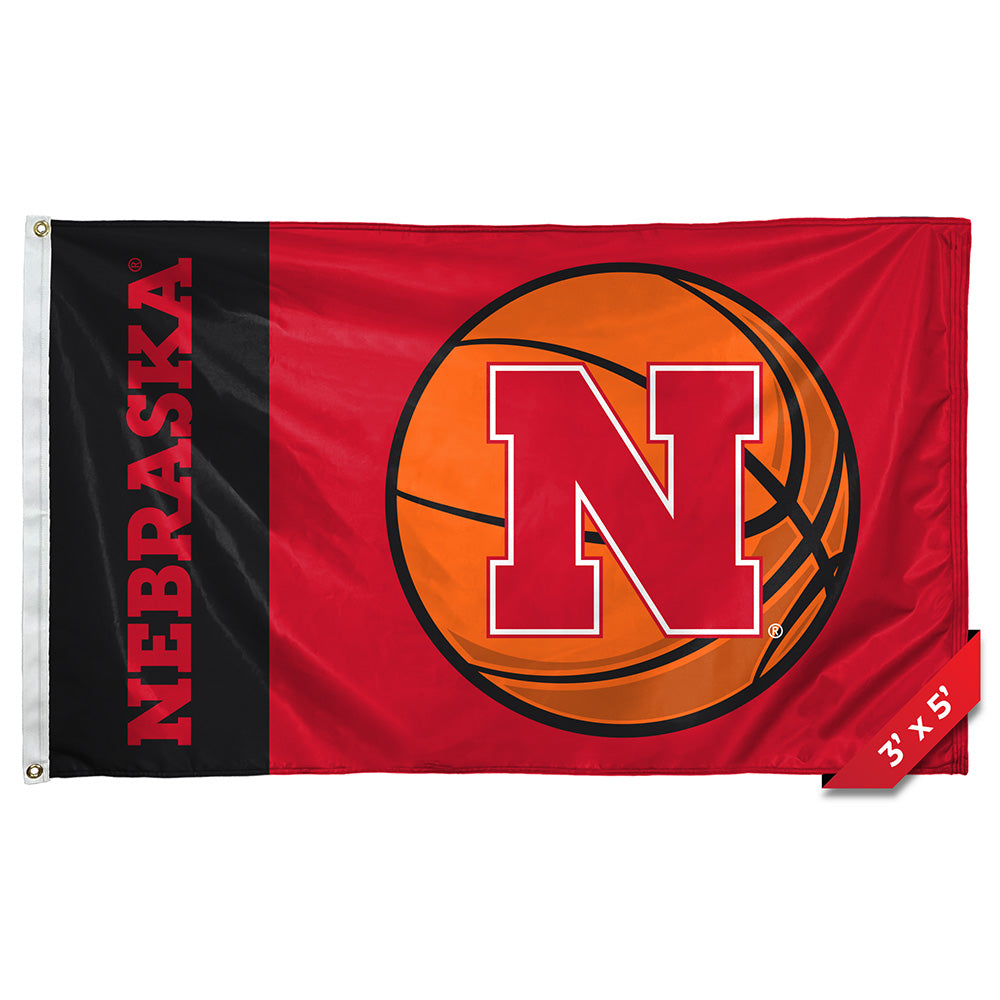 Basketball - Flag Single Sided Dye Sublimated 3ft x 5ft Grommet Nebraska Cornhuskers