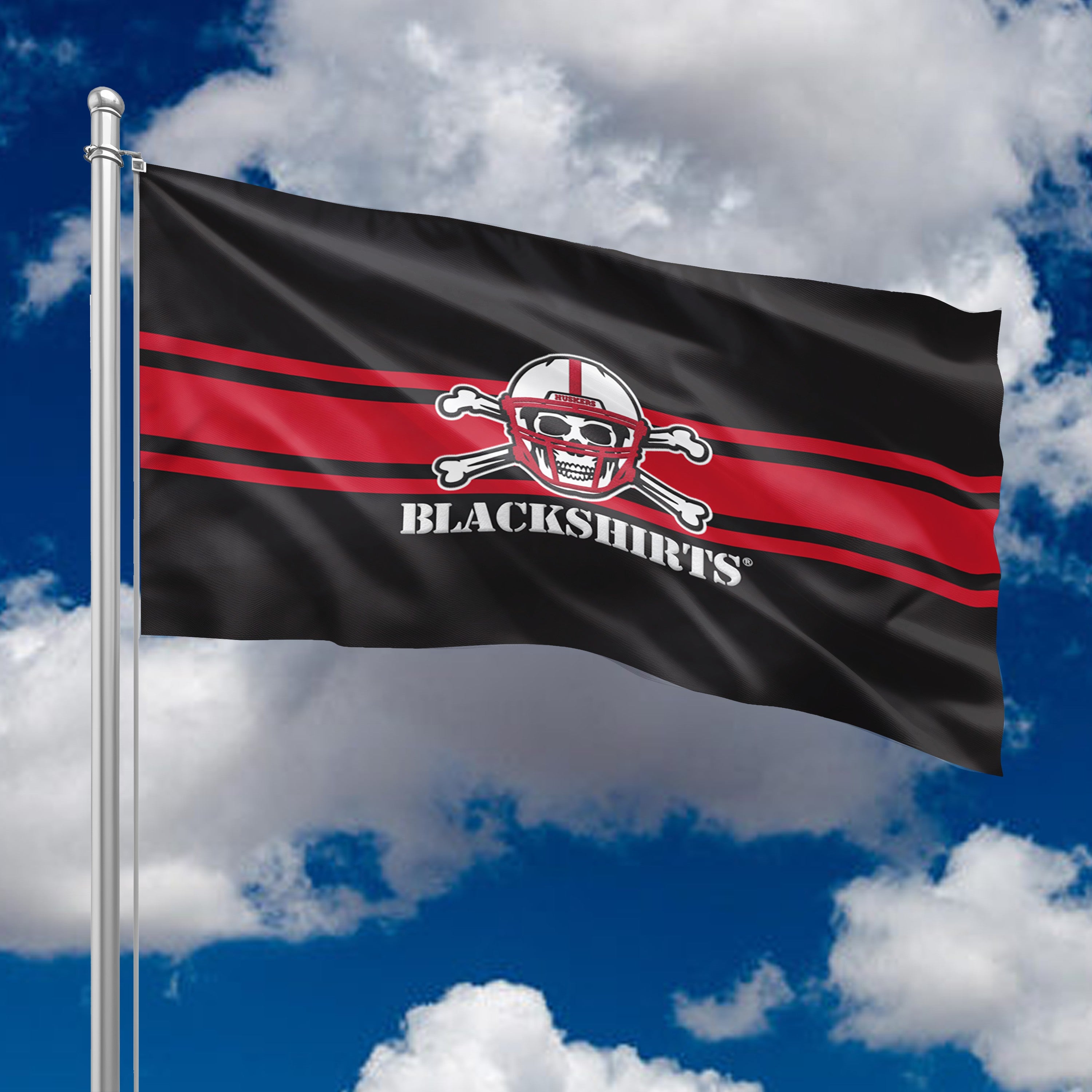 Black Blackshirts - Deluxe Flag Double Sided Applique 3ft x 5ft Nebraska Cornhuskers