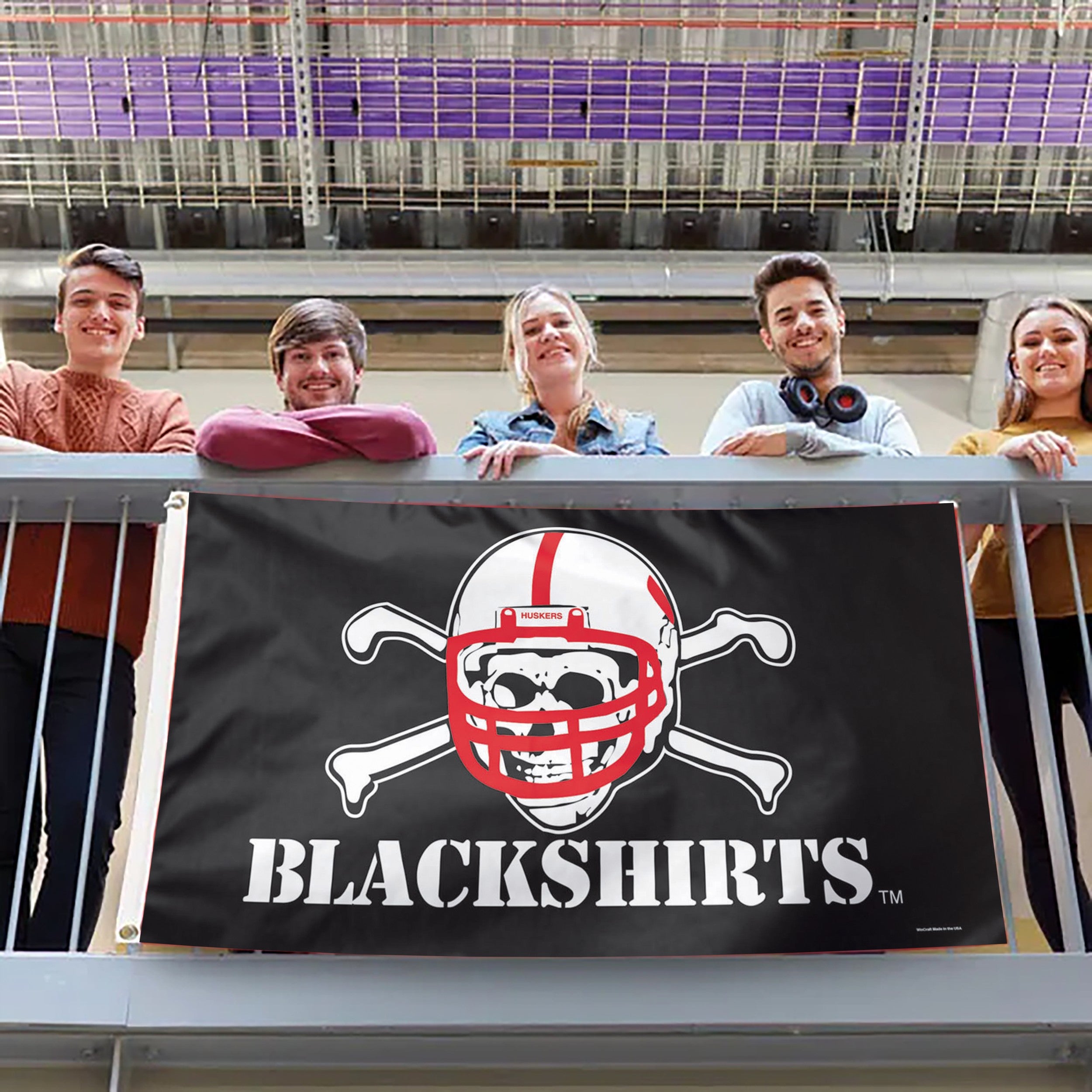 Black Blackshirts - Deluxe Flag Single Sided Silk Screened 3ft x 5ft Nebraska Cornhuskers