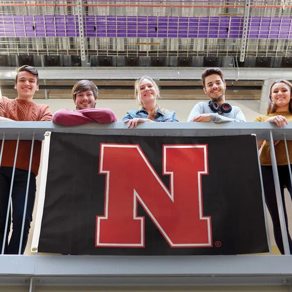 Black Block N - Deluxe Flag Single Sided Silk Screened 3ft x 5ft Nebraska Cornhuskers