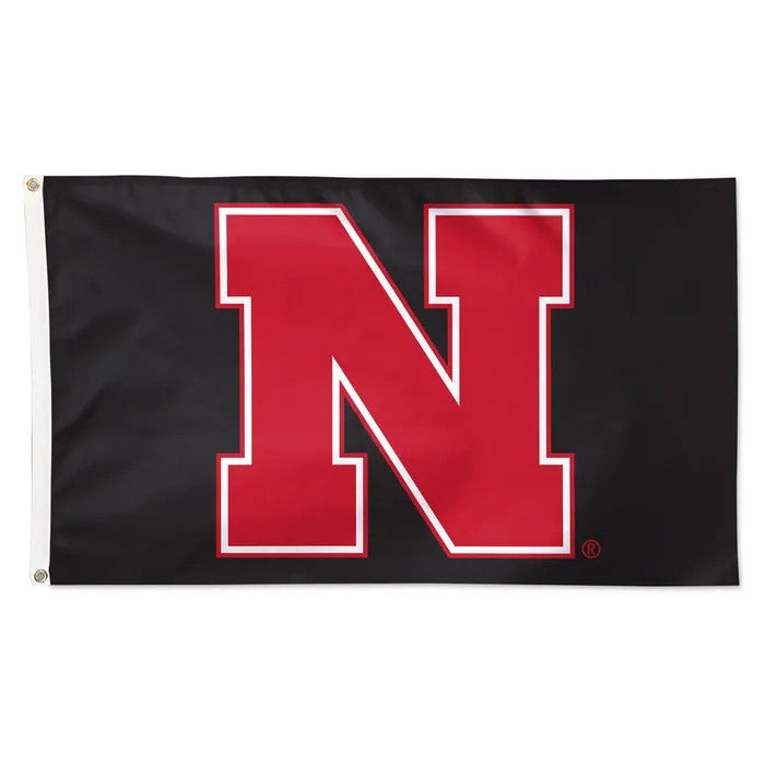 Black Block N - Deluxe Flag Single Sided Silk Screened 3ft x 5ft Nebraska Cornhuskers
