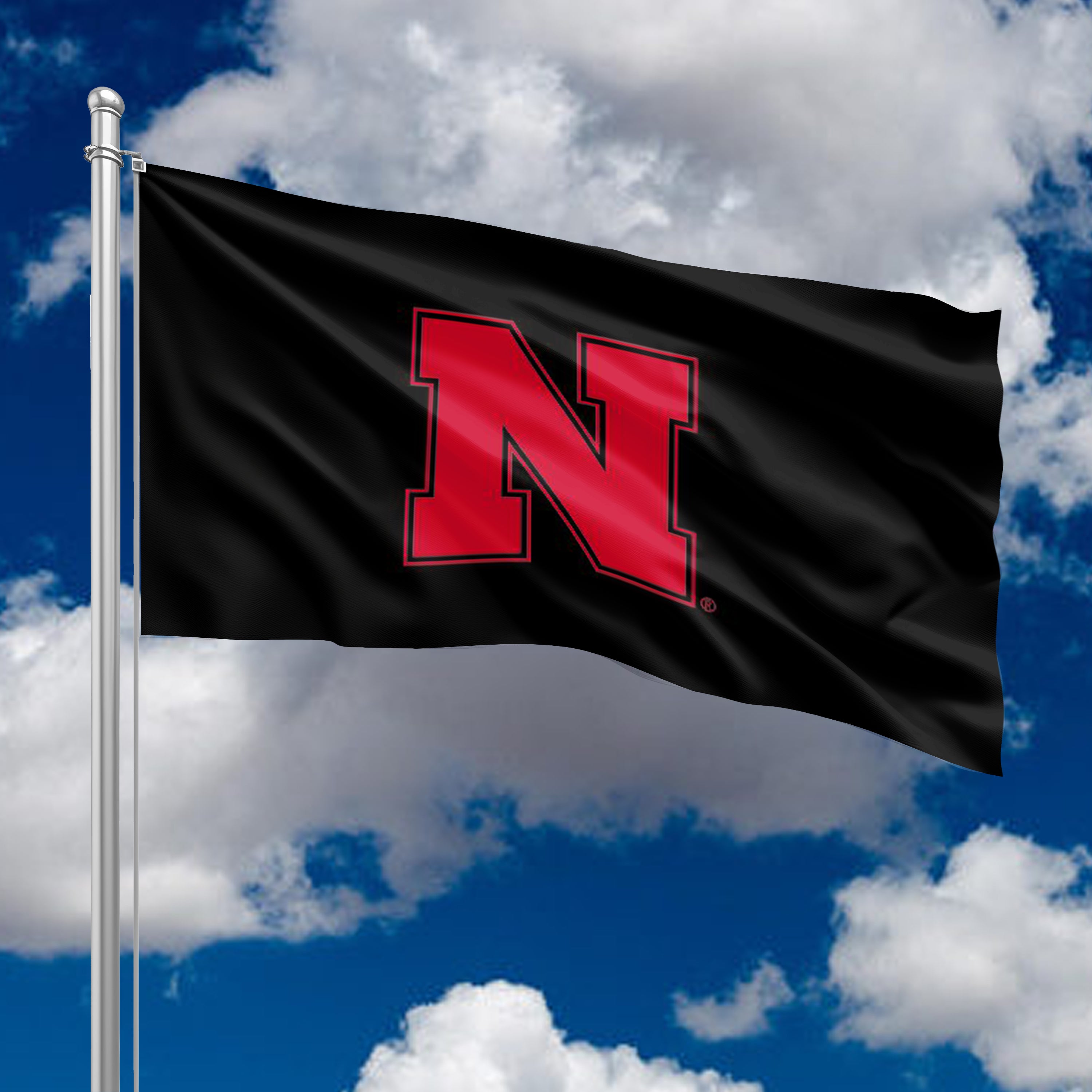 Black Block N - Flag Single Sided Applique 4ft x 6ft Grommets Nebraska Cornhuskers