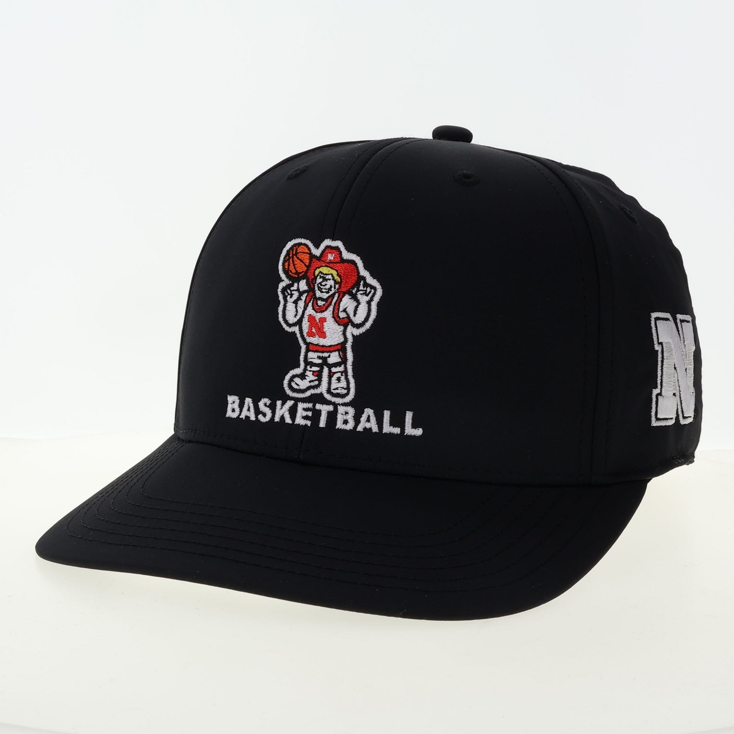 Black Herbie Basketball Wordmark Hat, Velcro, Curved Bill, Back9 - Nebraska Cornhuskers