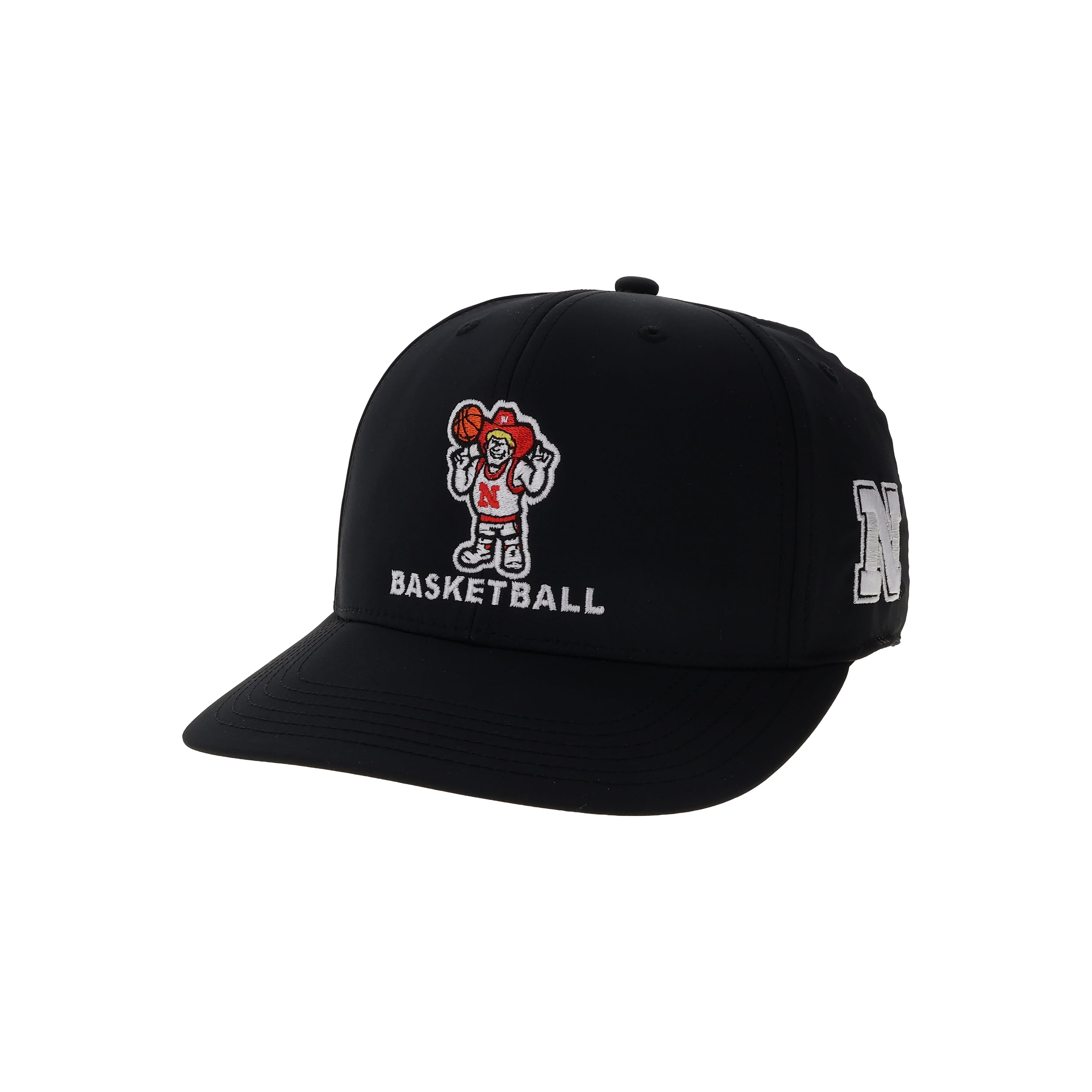 Black Herbie Basketball Wordmark Hat, Velcro, Curved Bill, Back9 - Nebraska Cornhuskers