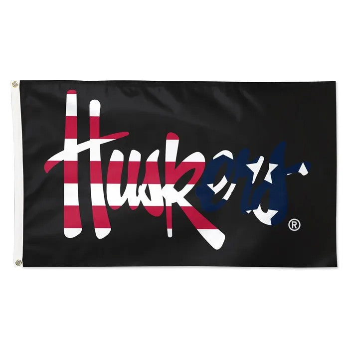 Black Huskers American Flag - Deluxe Flag Single Sided Silk Screened 3ft x 5ft Nebraska Cornhuskers