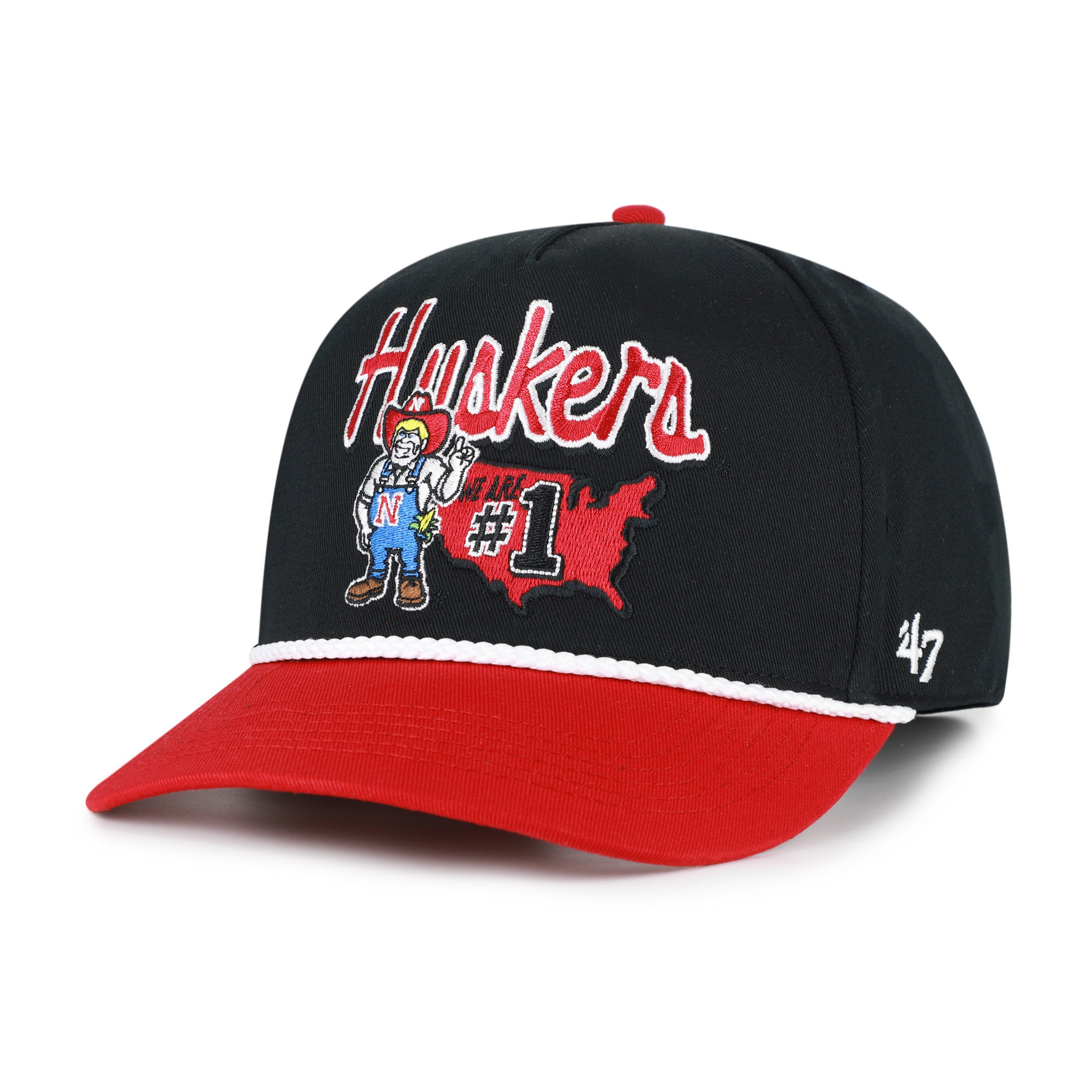 Black Mascot Mania '47 Hitch Rope Hat, Curved Bill, Snapback - Nebraska Cornhuskers