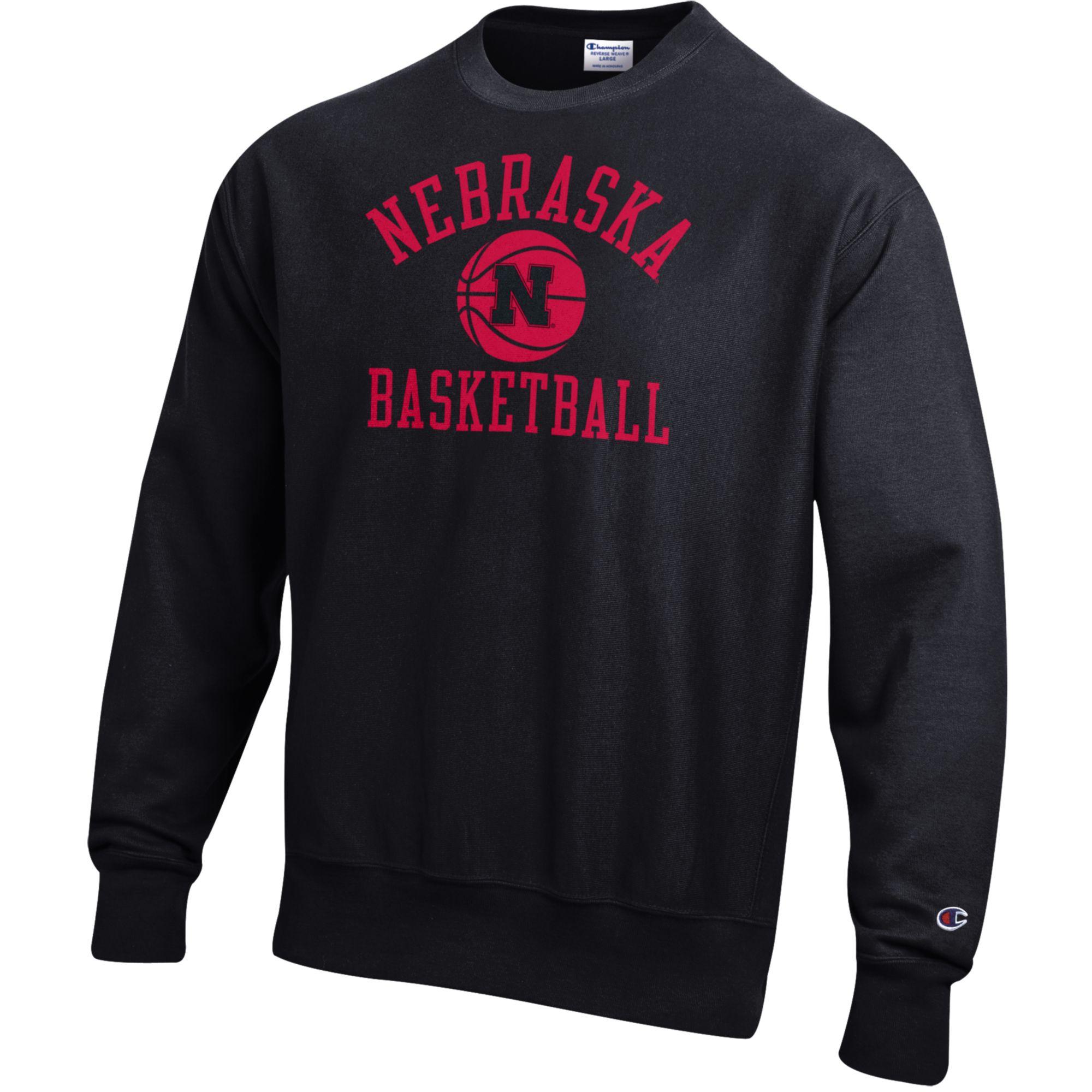 Black Reverse Weave Nebraska Basketball Crew - Nebraska Cornhuskers