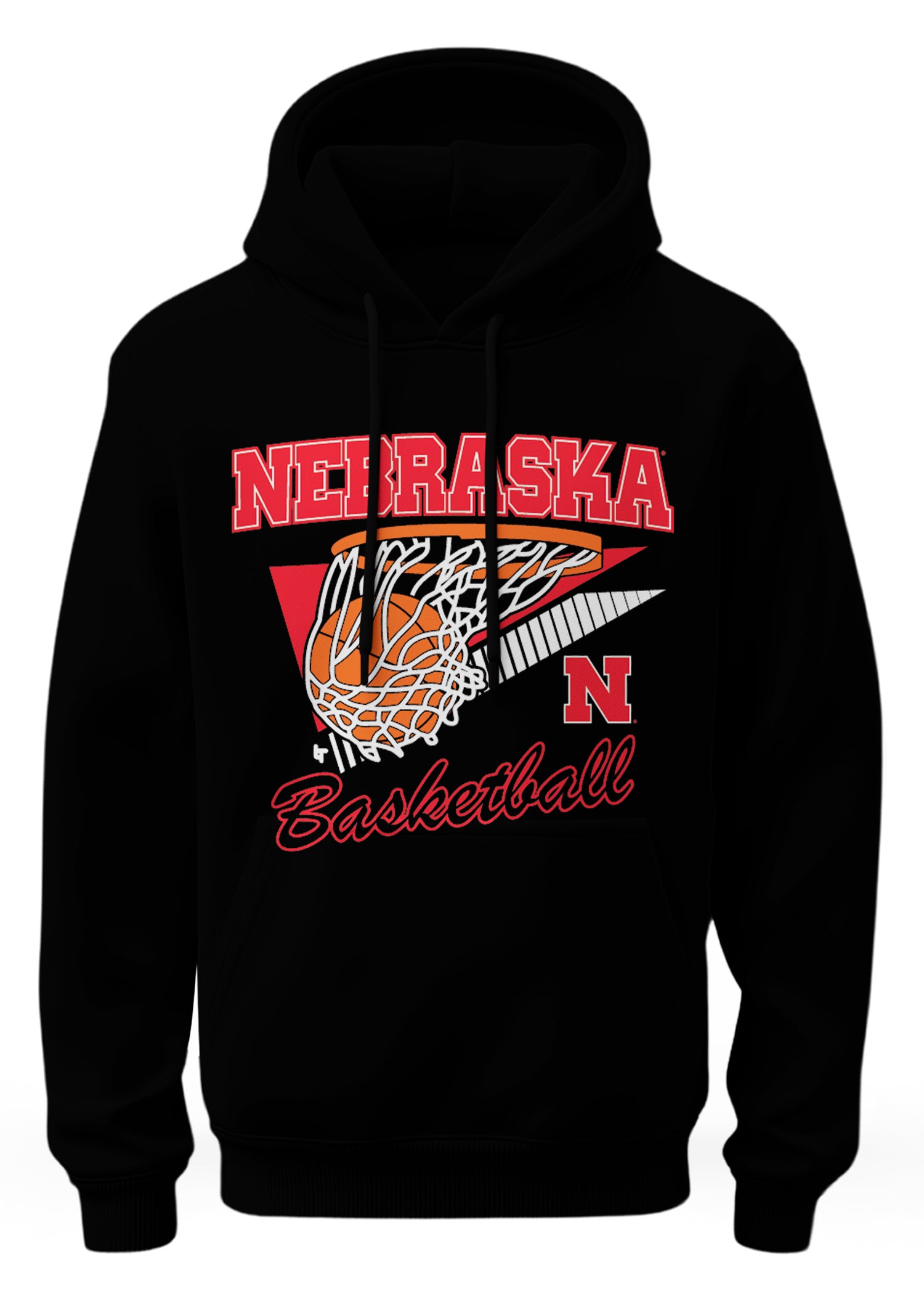 Black Nebraska Basketball Net Triangle Hoodie - Nebraska Cornhuskers