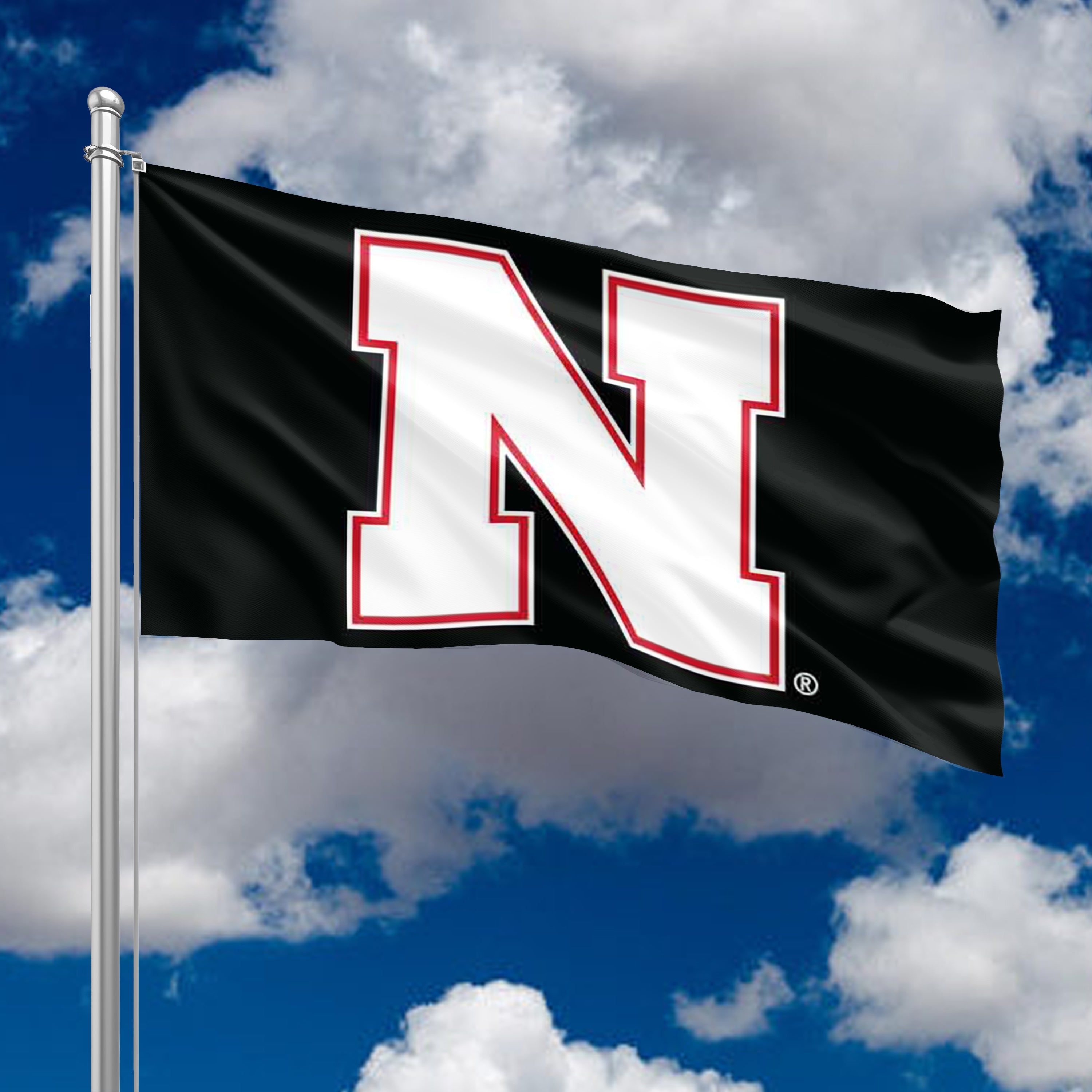 Black and White Block N - Flag Single Sided Applique 3ft x 5ft Grommets Nebraska Cornhuskers