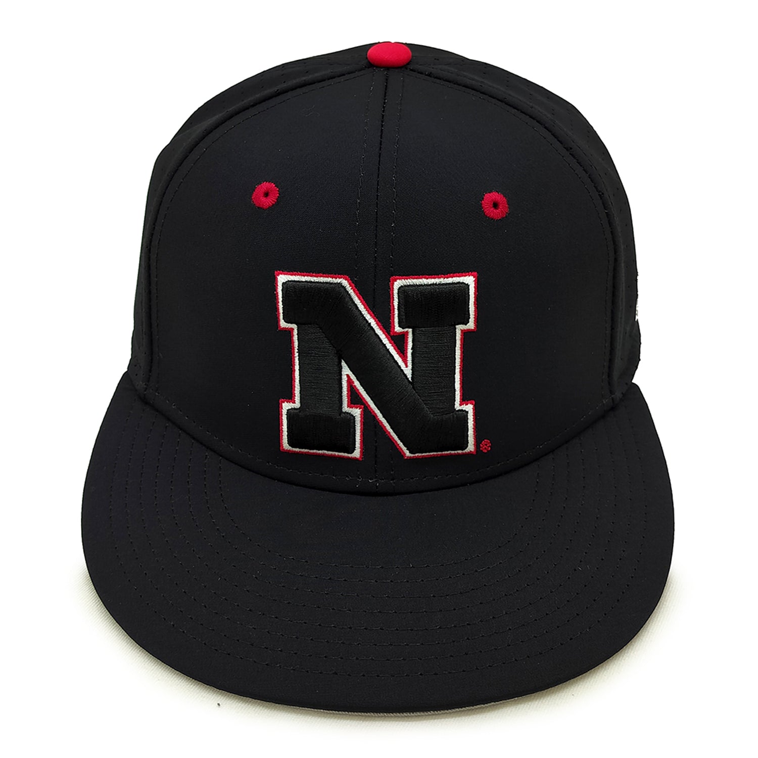 Black on Black Hat, Fitted, Flat Bill - Nebraska Cornhuskers