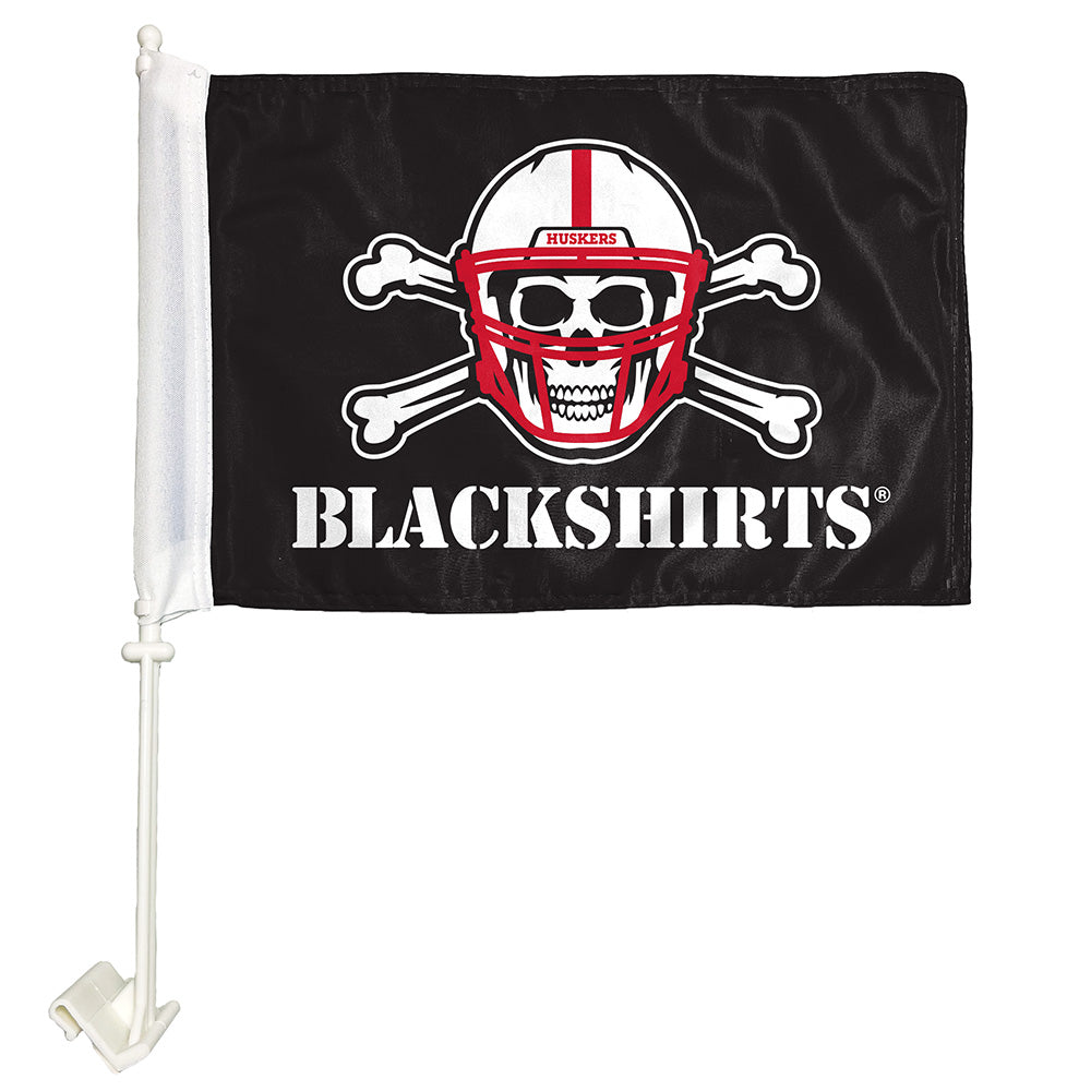 Blackshirts - Car Flag Double Sided Silk Screened 11in x 16in Nebraska Cornhuskers