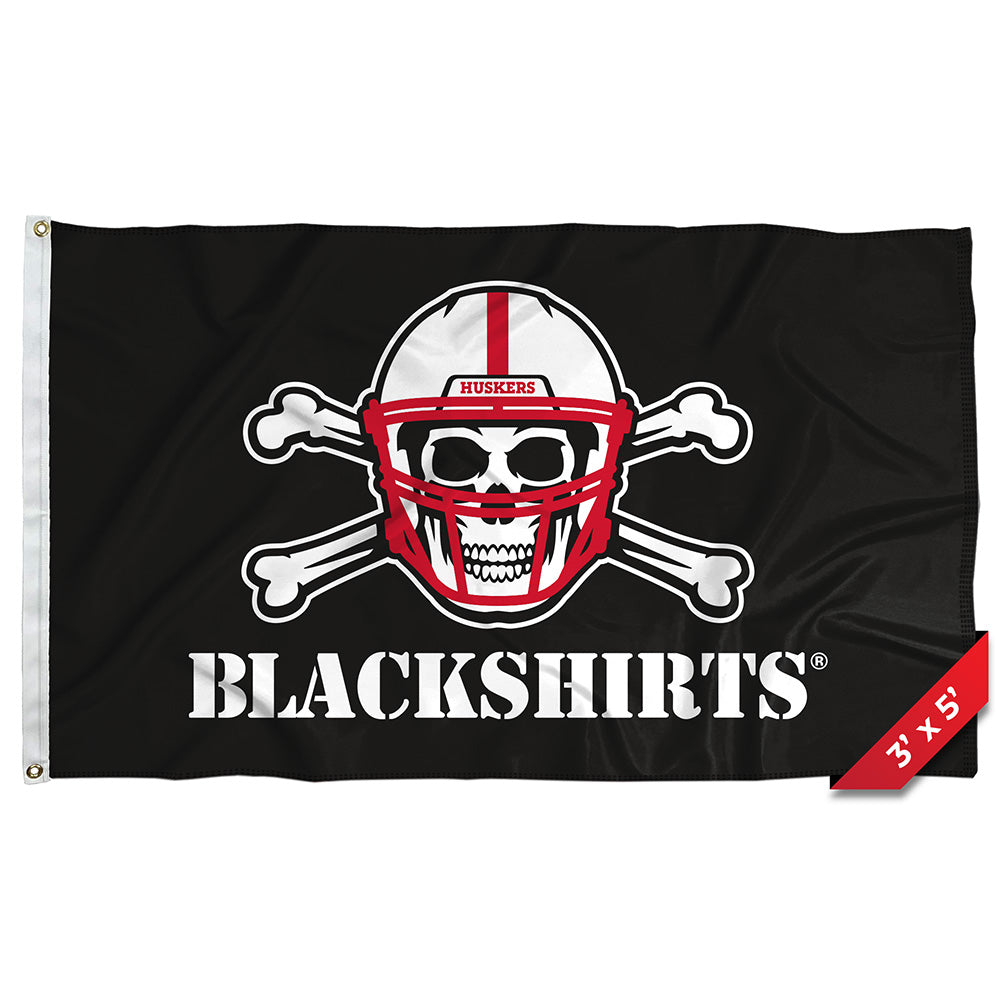 Blackshirts - Flag Single Sided Silk Screened 3ft x 5ft Grommet Nebraska Cornhuskers