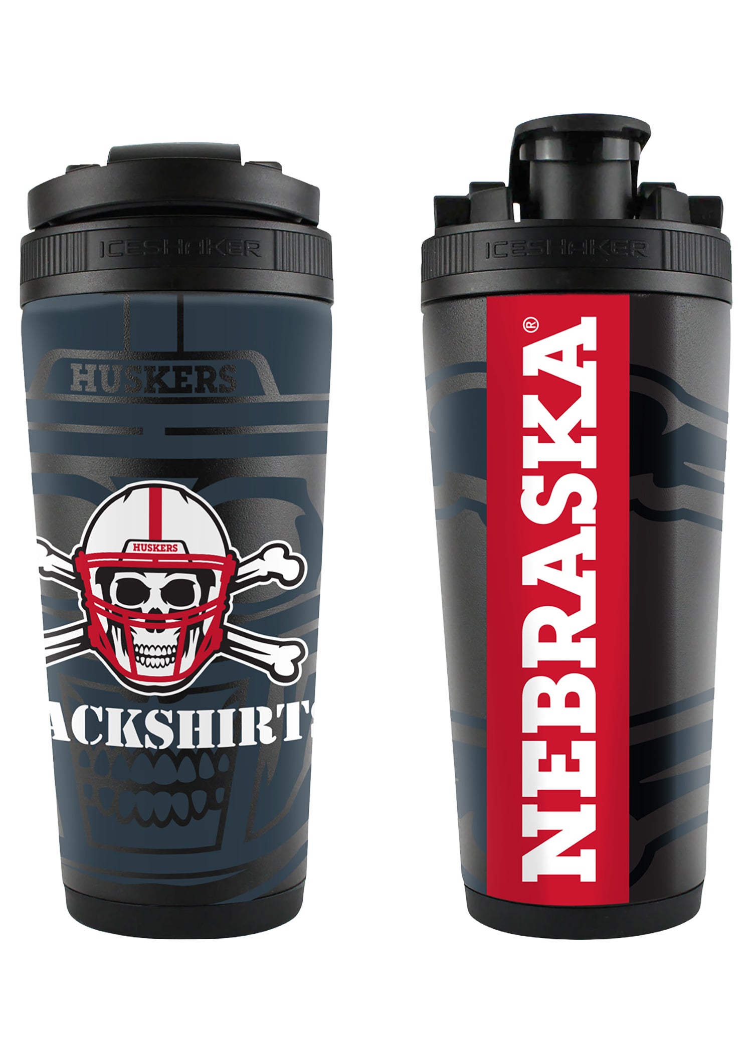 Blackshirts Textured Pattern 26oz Stainless Steel Flex Ice Shaker Bottle - Nebraska Cornhuskers