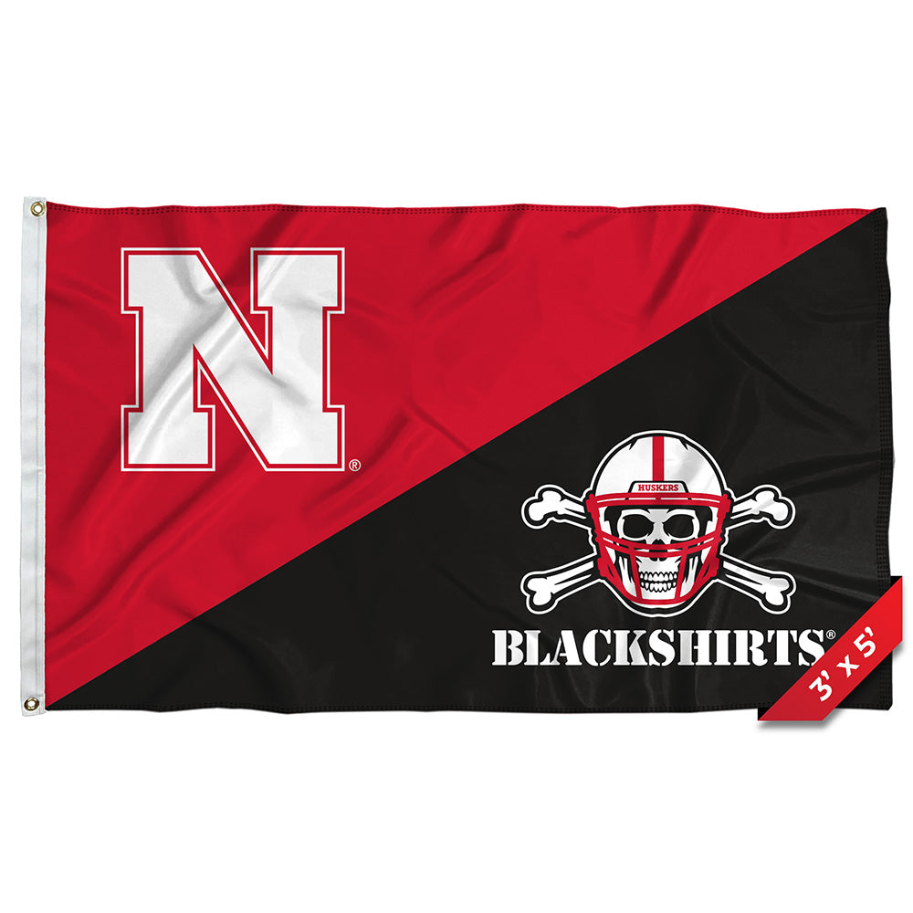 Block N and Blackshirts - Flag Single Sided Silk Screened 3ft x 5ft Grommet Nebraska Cornhuskers