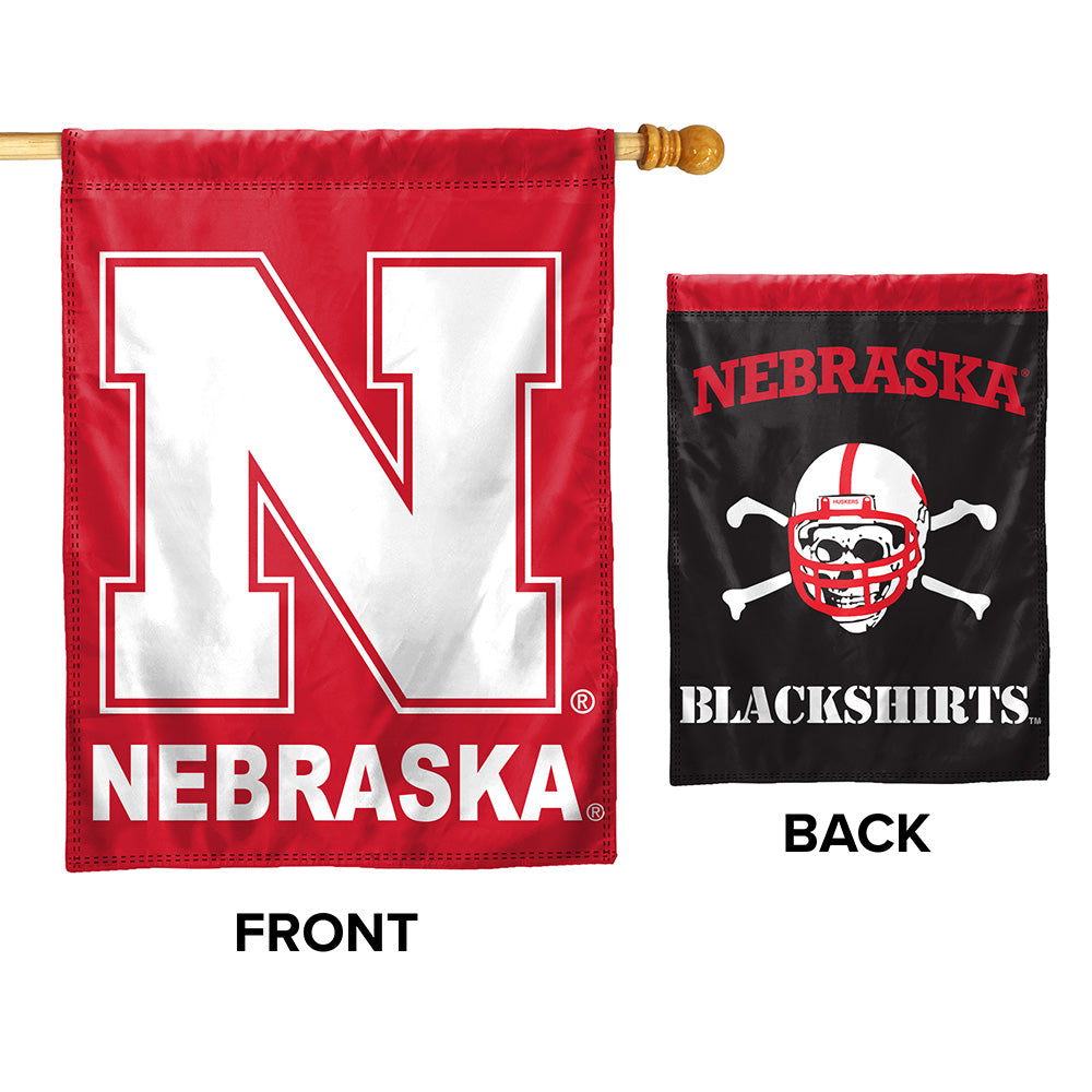 Block N and Blackshirts - Vertical Flag Double Sided Silk Screened 30in x 40in Nebraska Cornhuskers