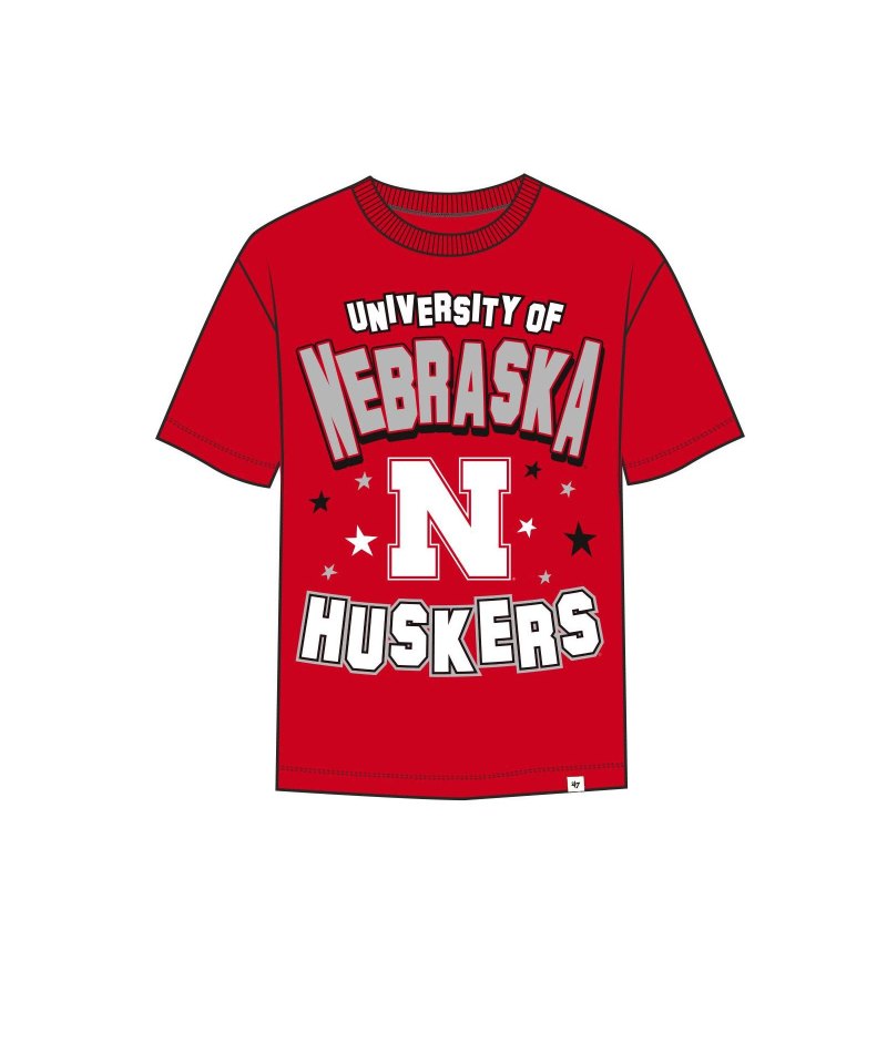Red Glitter Scatter Star Foundation Tee - Nebraska Cornhuskers