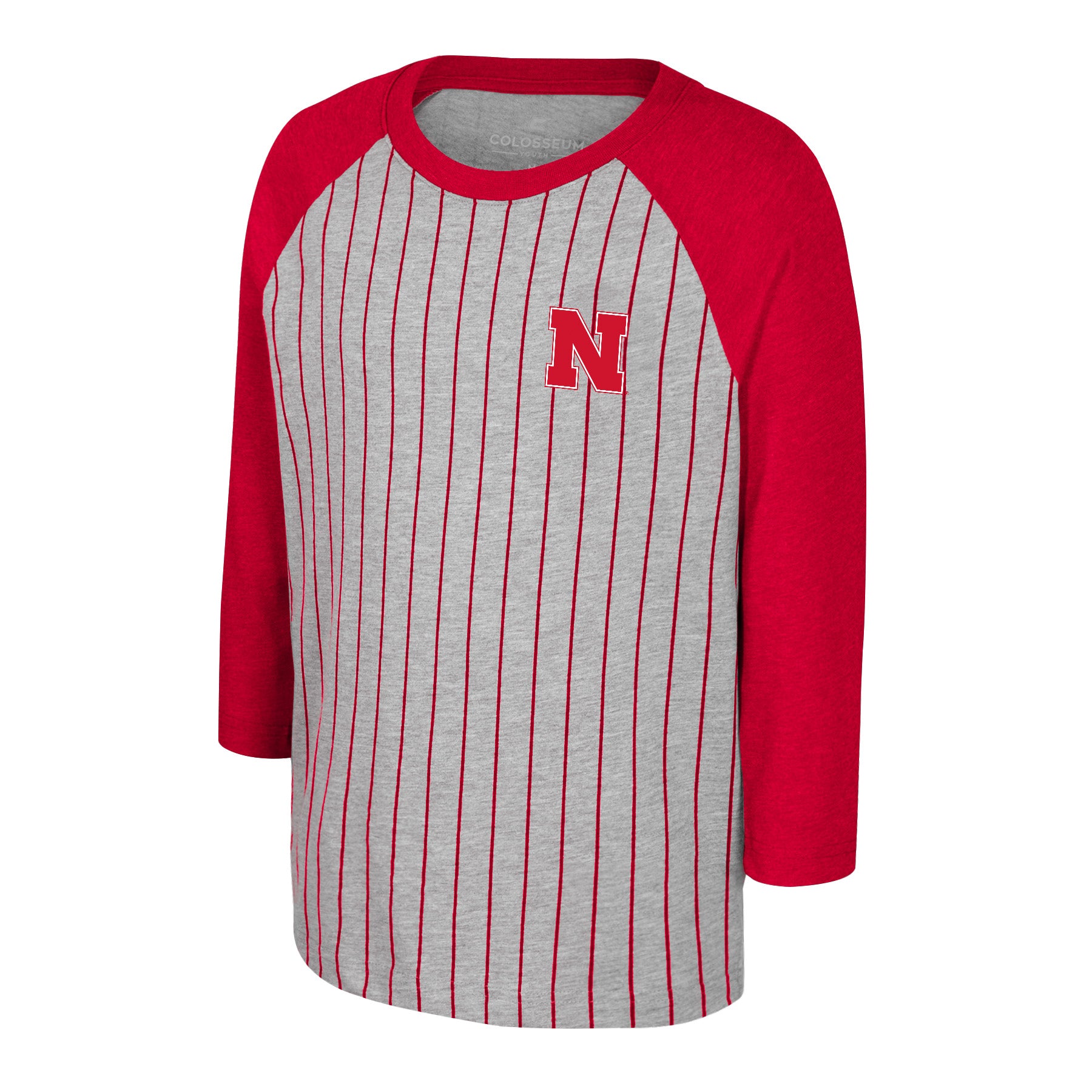 Youth Fire Hawks Baseball 3/4 Raglan - Heather Grey - Nebraska Cornhuskers
