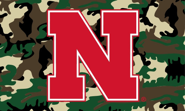 Camo Block N - Flag Single Sided Silk Screened 3ft x 5ft Grommet Nebraska Cornhuskers