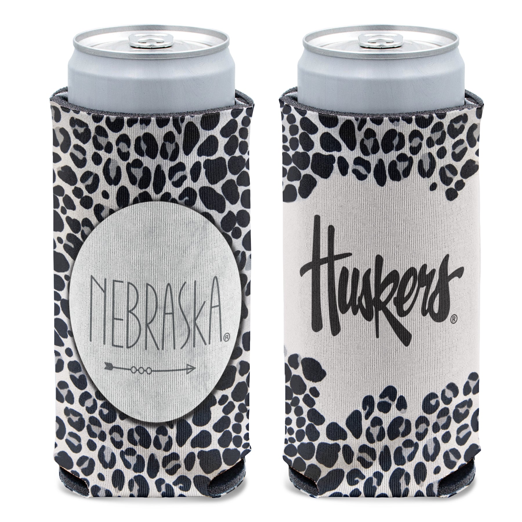 Cheetah Print 12oz Slim Can Cooler Koozie - Nebraska Cornhuskers