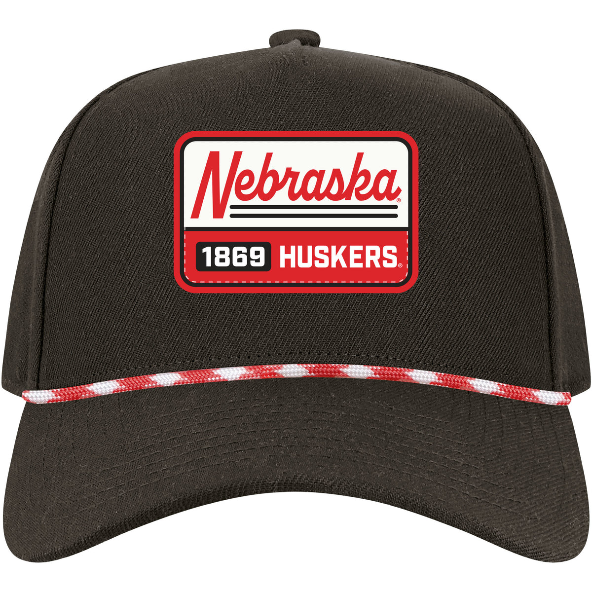 Coach's Cap Patch with Rope Black Hat, Pre-Curved Bill, Snapback - Nebraska Cornhuskers