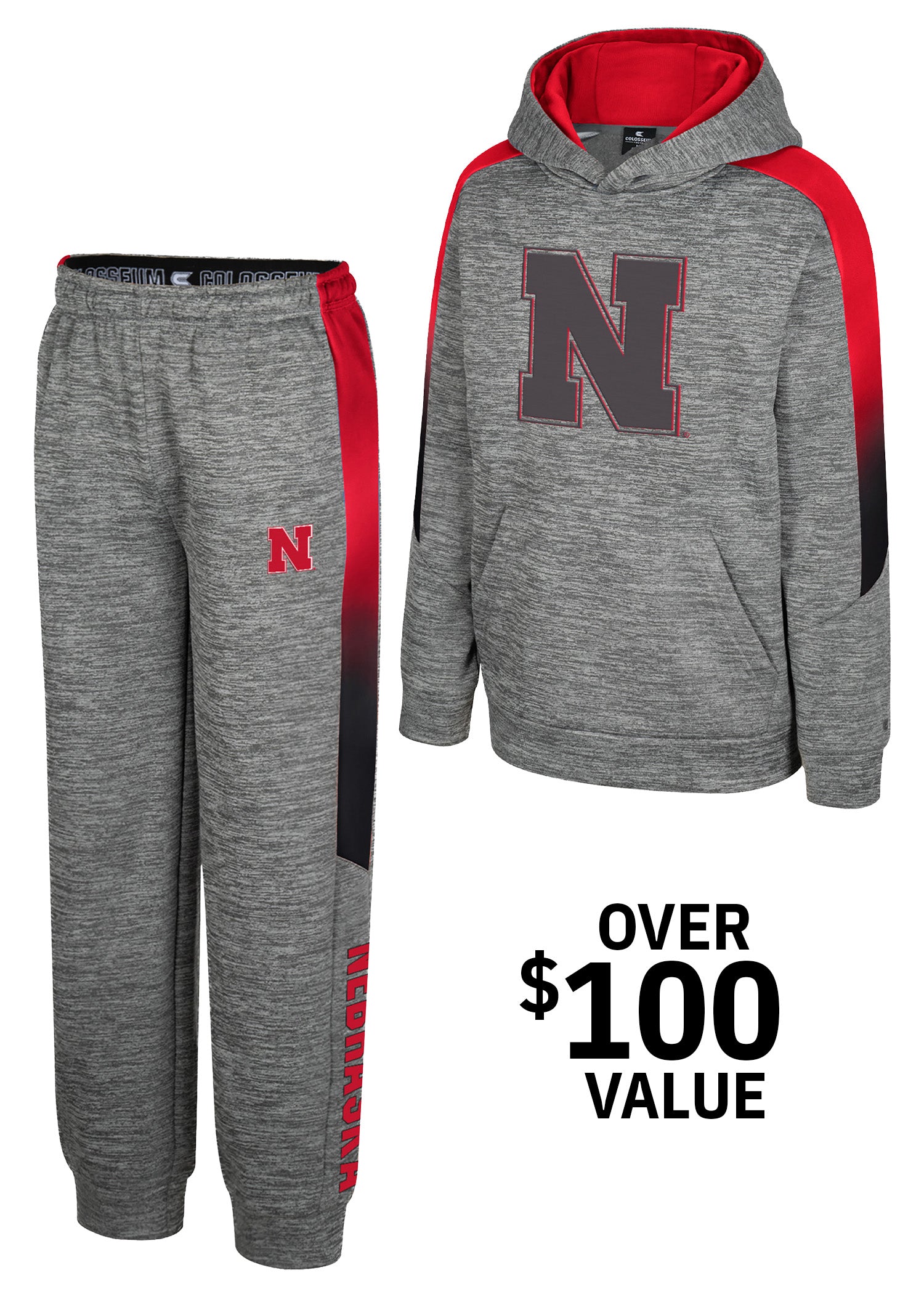 Youth Hoodie / Sweatpant SET — Grey/Red Ombre