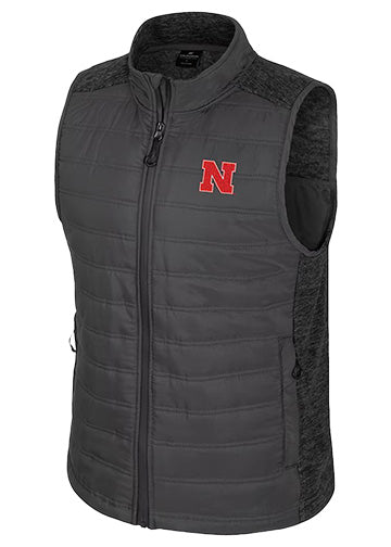Men's Charcoal Nightman Full-Zip Puffer Vest Colosseum Nebraska Huskers